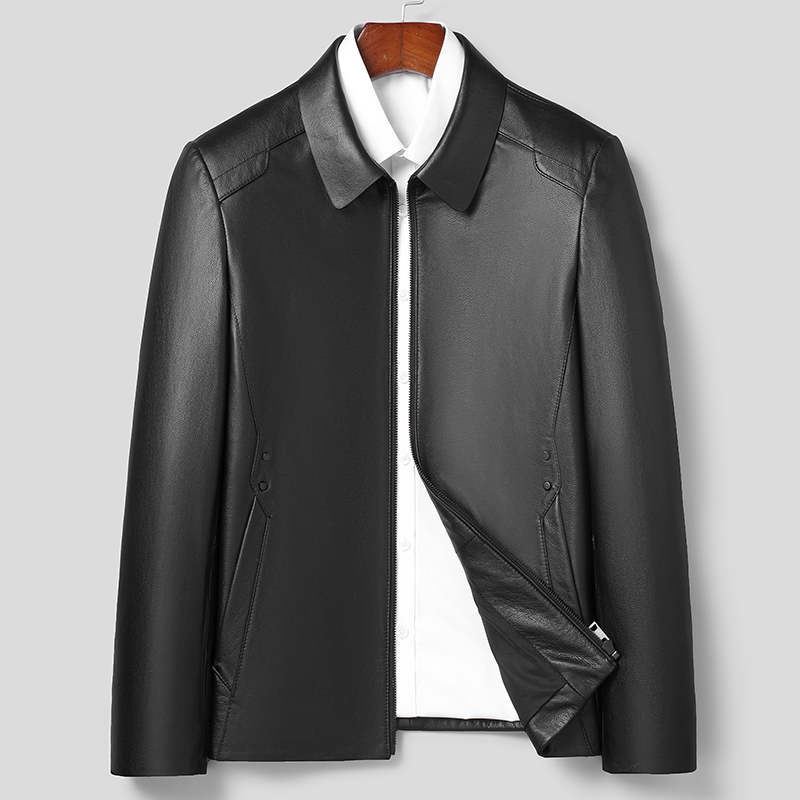 海宁新款真皮头层牛皮夹克男士翻领春秋商务休闲单皮外套修身上衣