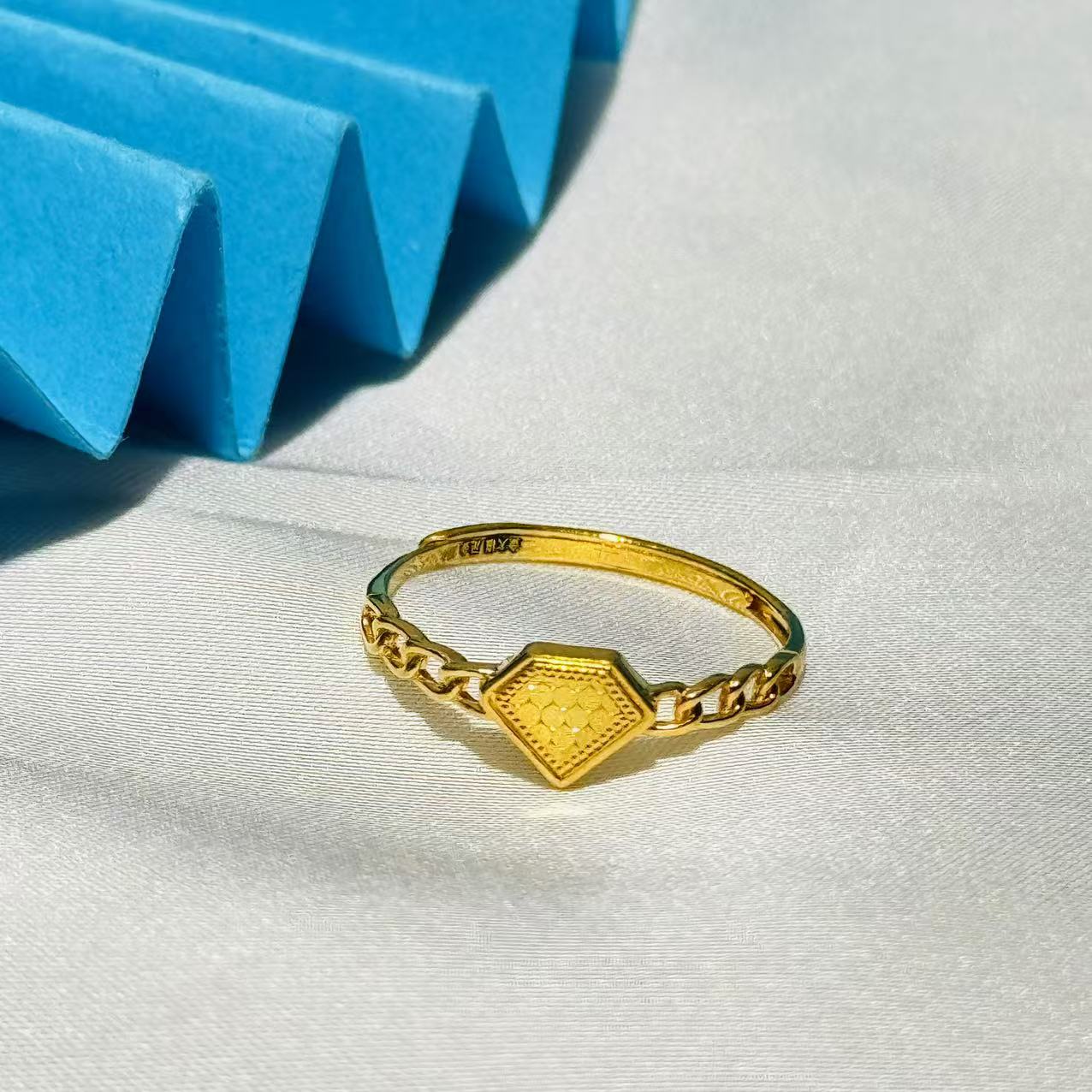 黄金足金999仿钻龙鳞活口可调节戒指