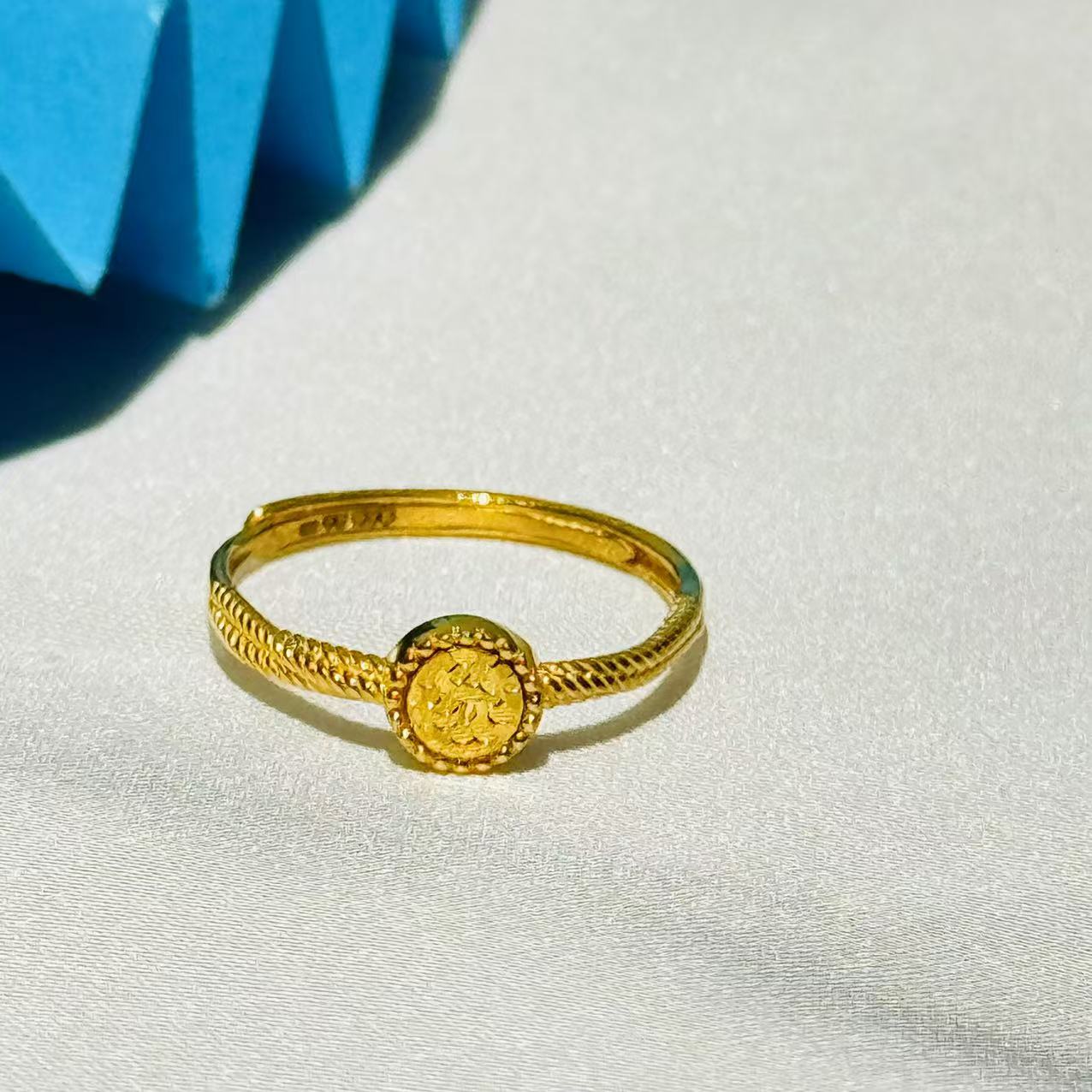 黄金足金999优雅圆形龙鳞开口可调节戒指