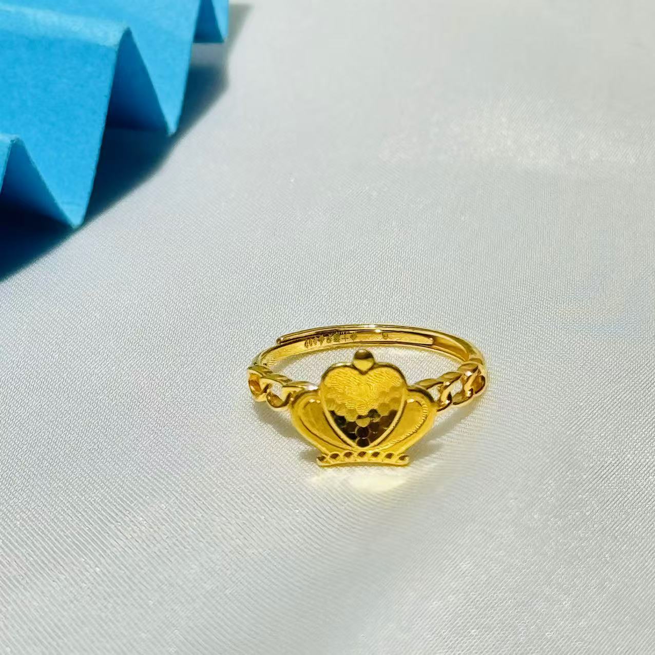 黄金足金999闪耀龙鳞皇冠链条活口可调节戒指