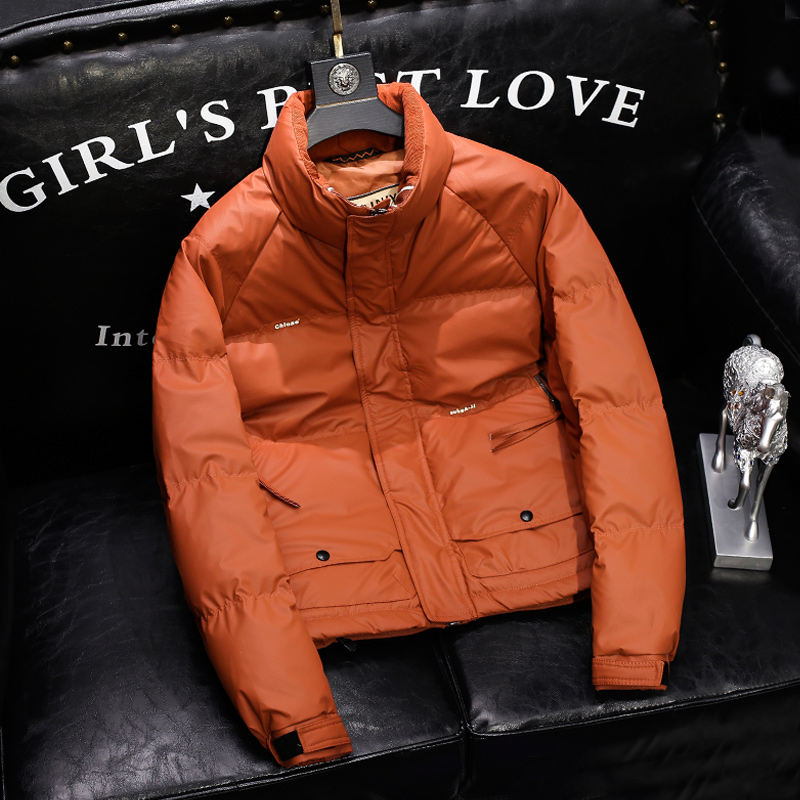 橘色皮羽绒服外套男士青年微阔冬季新款百搭痞帅休闲羽绒衣高端潮