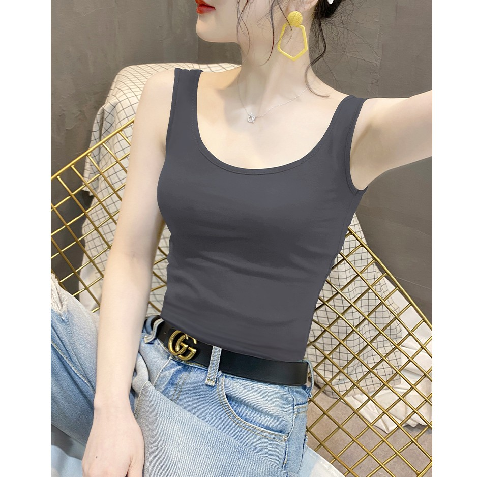时髦春夏u领美背吊带背心女内搭2024网红新款紧身莫代尔黑色打