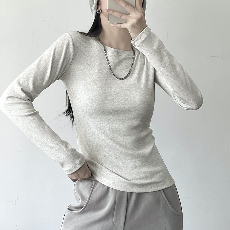 时髦美式白色t恤女正肩长袖欧货2024年新款显瘦圆领棉质叠穿打