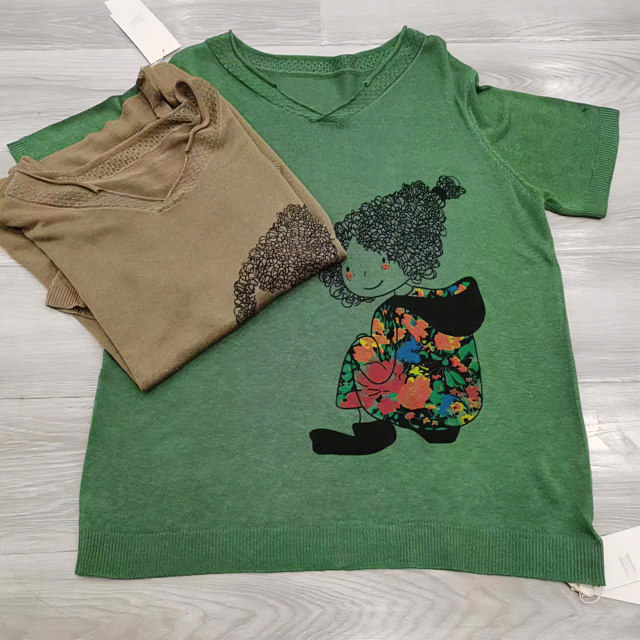 子锦时光潮流夏季秋冬绿色秋季休闲时尚半袖恐龙印花女士大版百搭