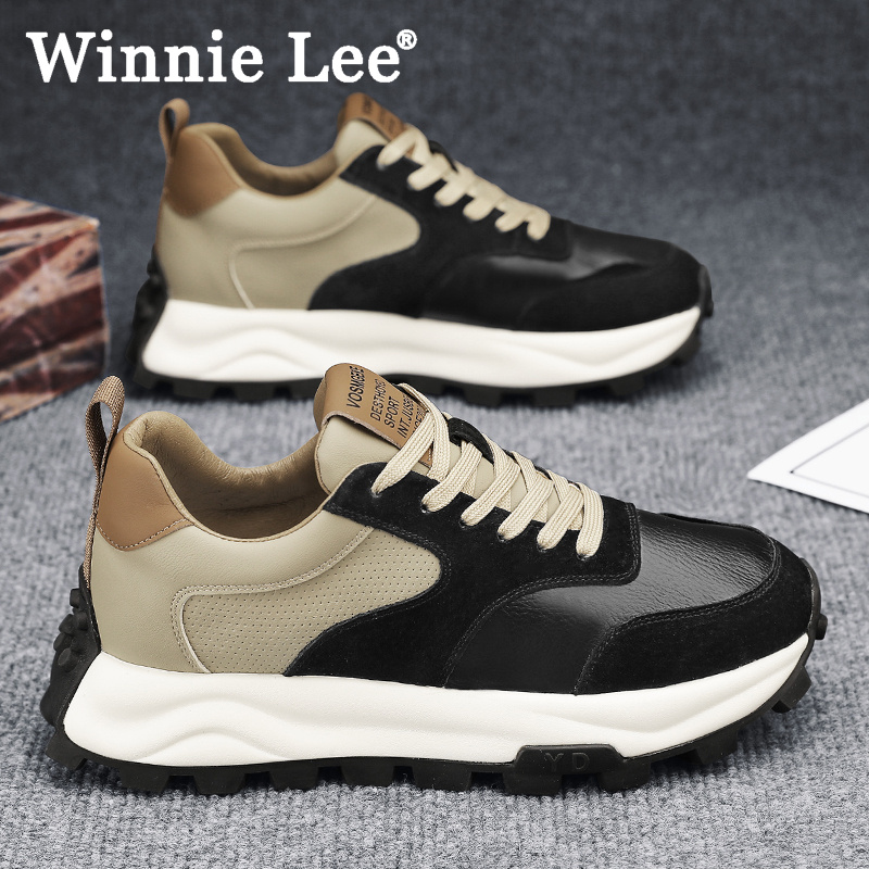 Winnie Lee男鞋冬季新款潮流百搭运动休闲潮鞋厚底增高鞋子老爹鞋