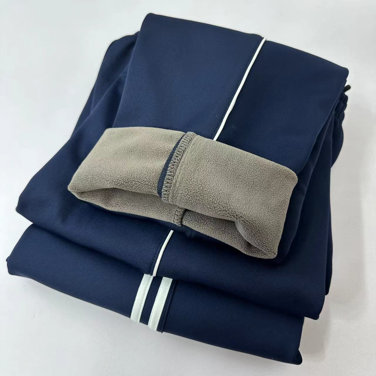 男女通用冬季加绒加厚深蓝色一道杠两道杠校服裤子中小学生直筒裤