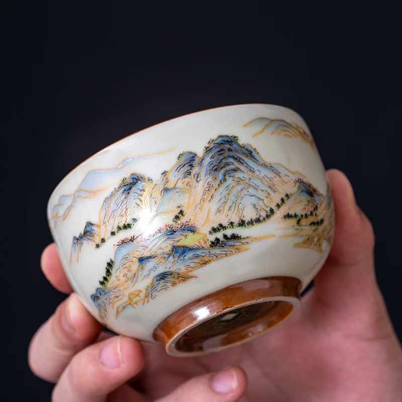 汝窑千里江山铜钱禅定杯主人杯茶杯