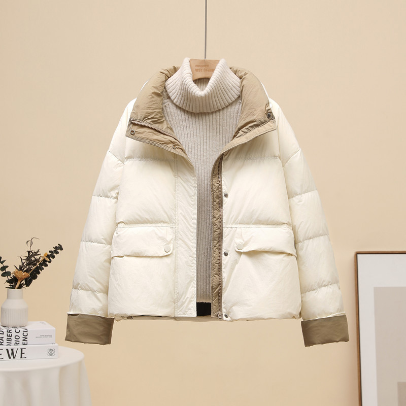 冬季韩版拼色短款羽绒服面包服