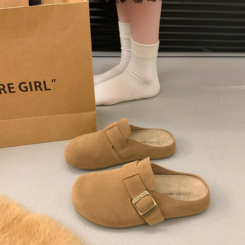 博肯包头拖鞋2025秋冬新款勃肯鞋厚底半拖软皮软底低帮女勃肯拖鞋