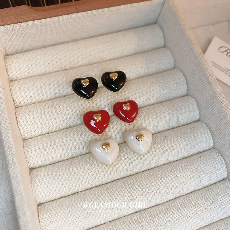 百搭轻奢维央原创设计电镀银针滴油双爱心耳环日韩简约钉时尚气质