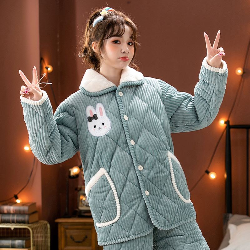 湖南省服女士夹棉睡衣冬天的加厚加绒三层家居服棉袄2023新款保暖
