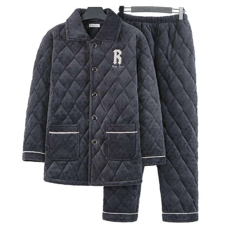 秋冬新款爆款男士睡衣冬加厚加绒保暖套装老年珊瑚绒家居服可外穿