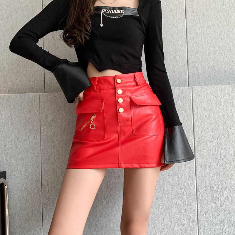 皮短裤女时尚2023新款秋冬靴裤修身显瘦a字半身裙裤排扣pu皮裤裙