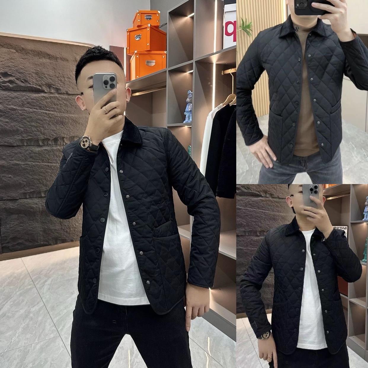 冬季新款休闲纯色薄棉服男条绒翻领加棉百搭夹克商务韩版修身外套