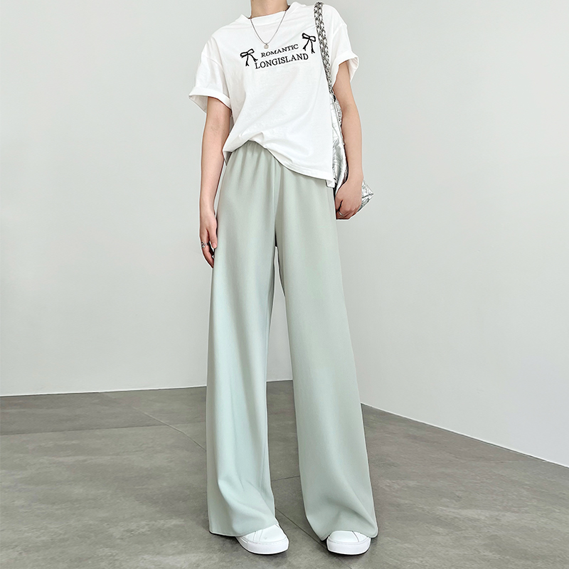 醋酸阔腿裤女夏季薄款2024新款高腰垂感空气凉凉直筒高端缎面裤子