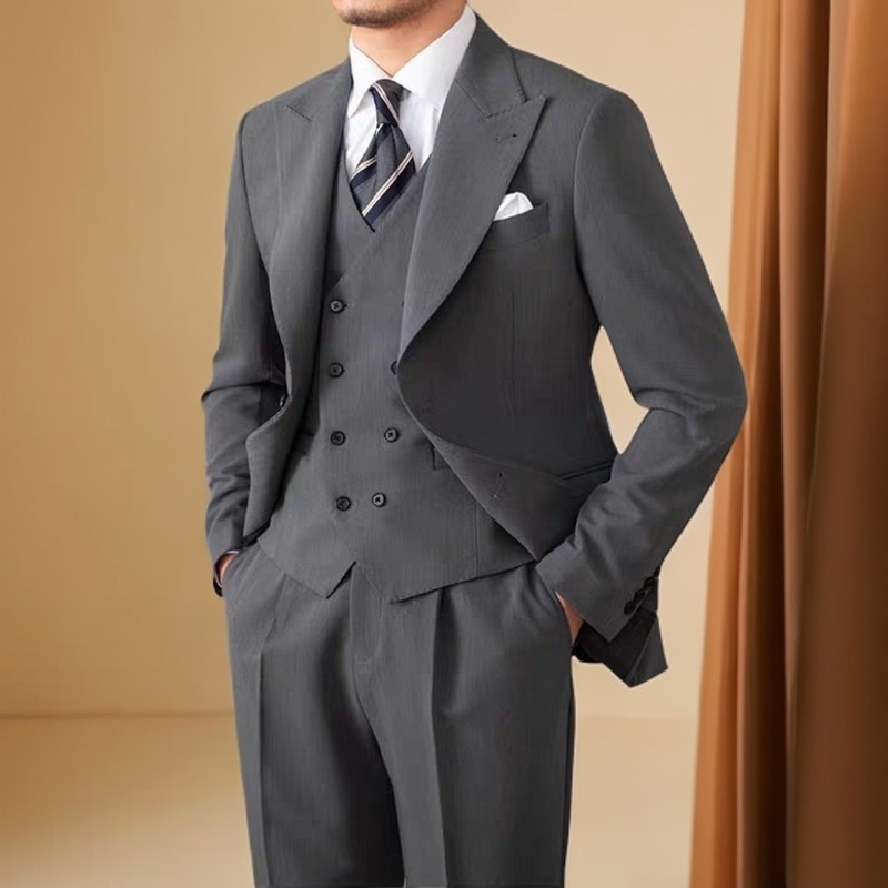 常发修峰时尚宴会修身戗驳领西装三件套英伦正装休闲小资西服潮男