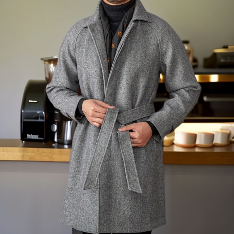 常发修峰冬季英伦呢子50%羊毛中长款大衣巴尔马肯保暖修身外套男