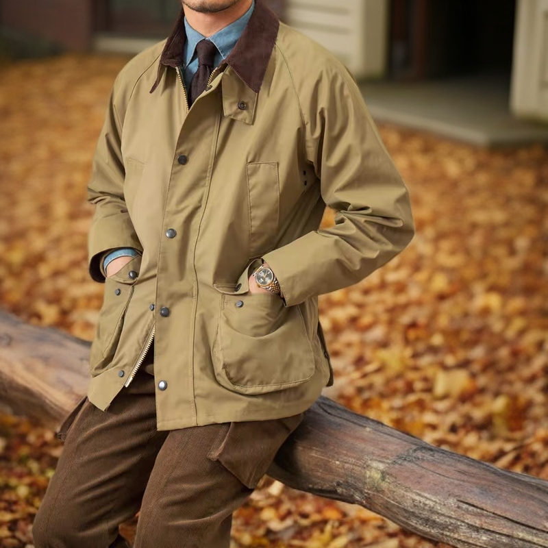 cf定制款复古咔叽保暖风衣外套秋冬休闲男士灯芯绒翻领绅装夹克潮