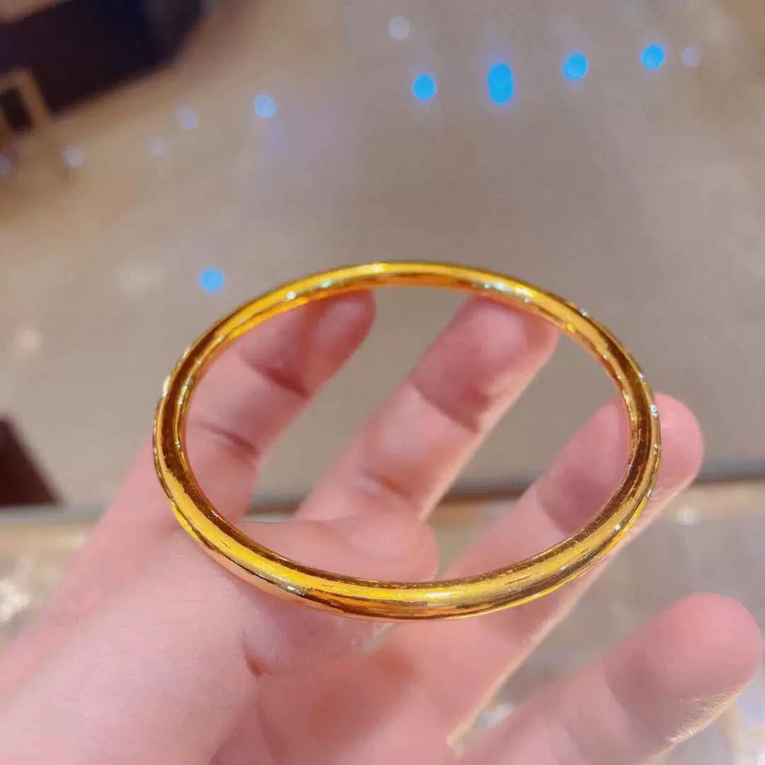 钛钢手镯 金店同款素圈手镯古法经典实心磨砂传承金镯子女