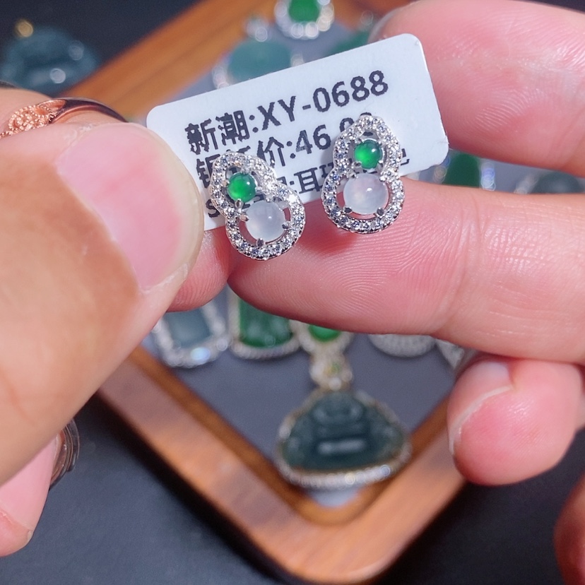 【闪购商品】翡翠耳饰银S925镶嵌