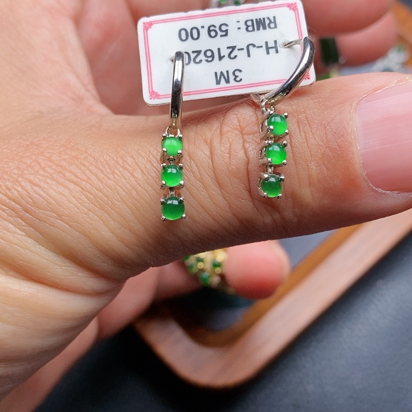 【闪购商品】翡翠耳饰银S925镶嵌