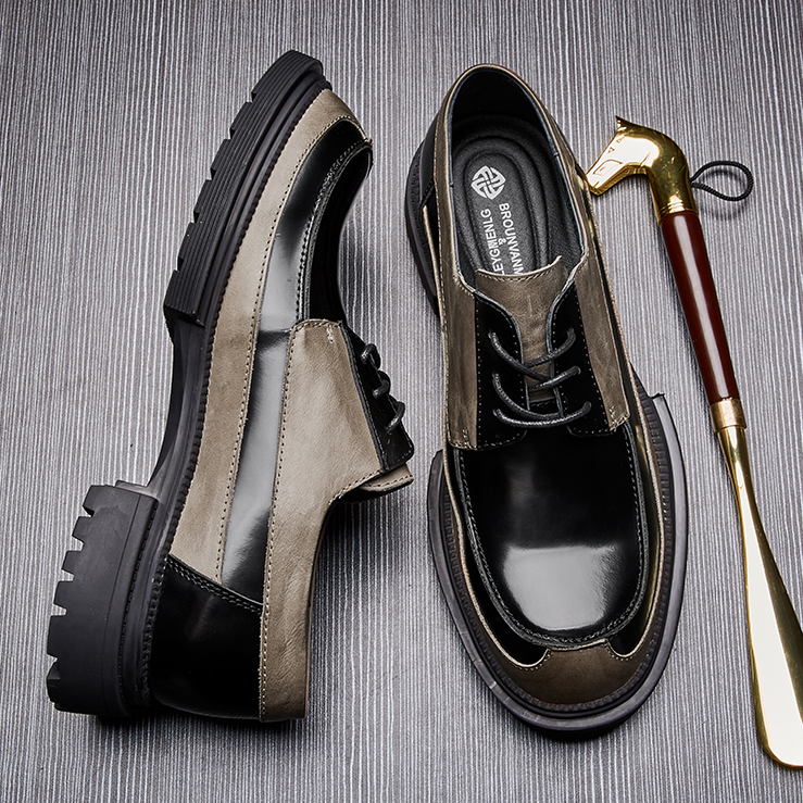 D2111春季新款休闲男鞋软底单鞋男英伦复古男士商务真皮系带皮鞋