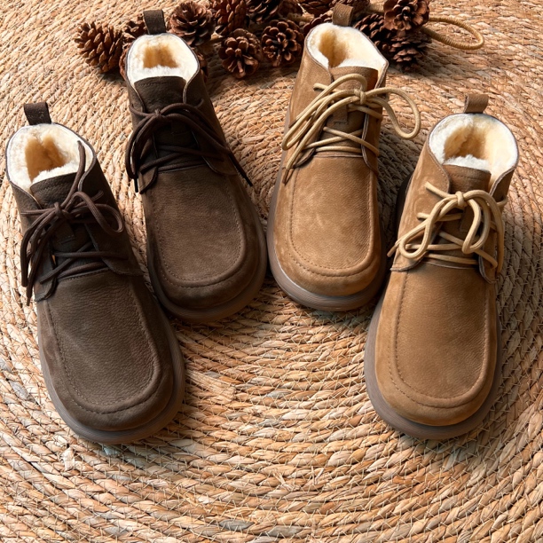 新款男士皮毛一体马丁靴复古系带休闲英伦风软底软面雪地靴8909A