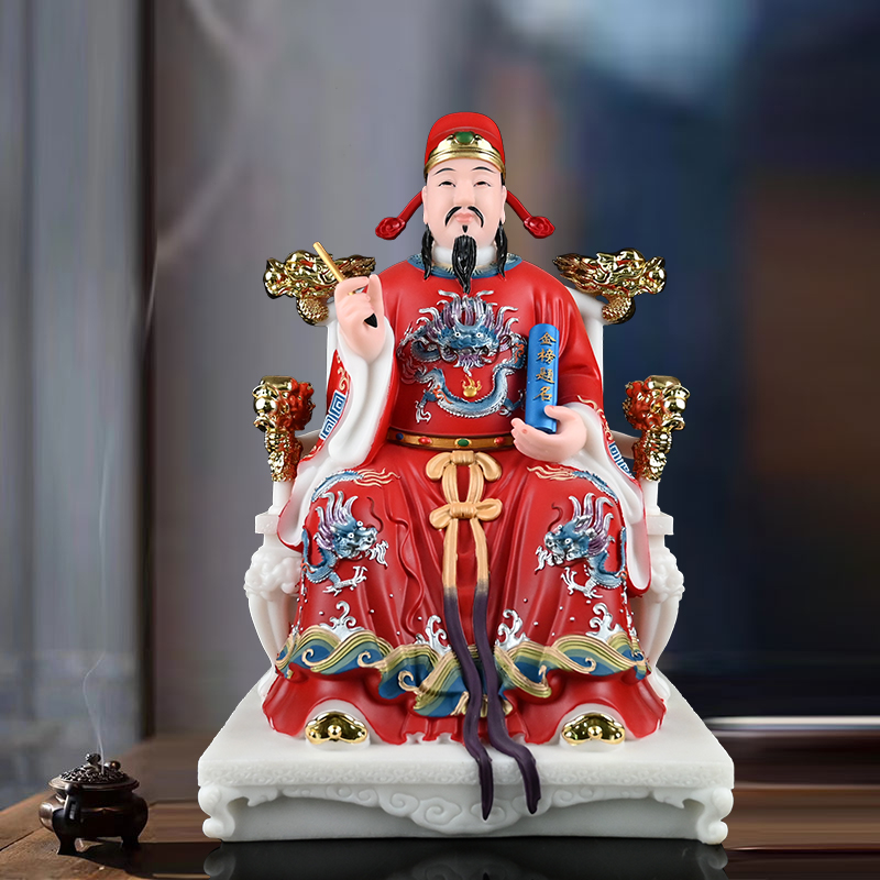 汉白玉彩绘红衣文昌帝君家用书房摆件文曲星文昌像金榜题名