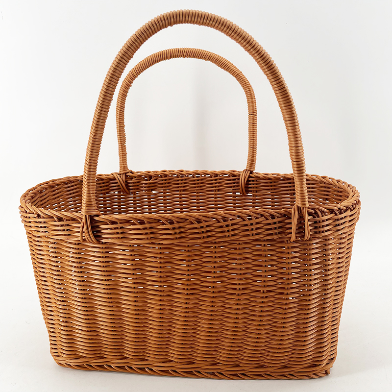 A075棕色方形收纳菜篮子简约轻奢风买菜篮35*20*20