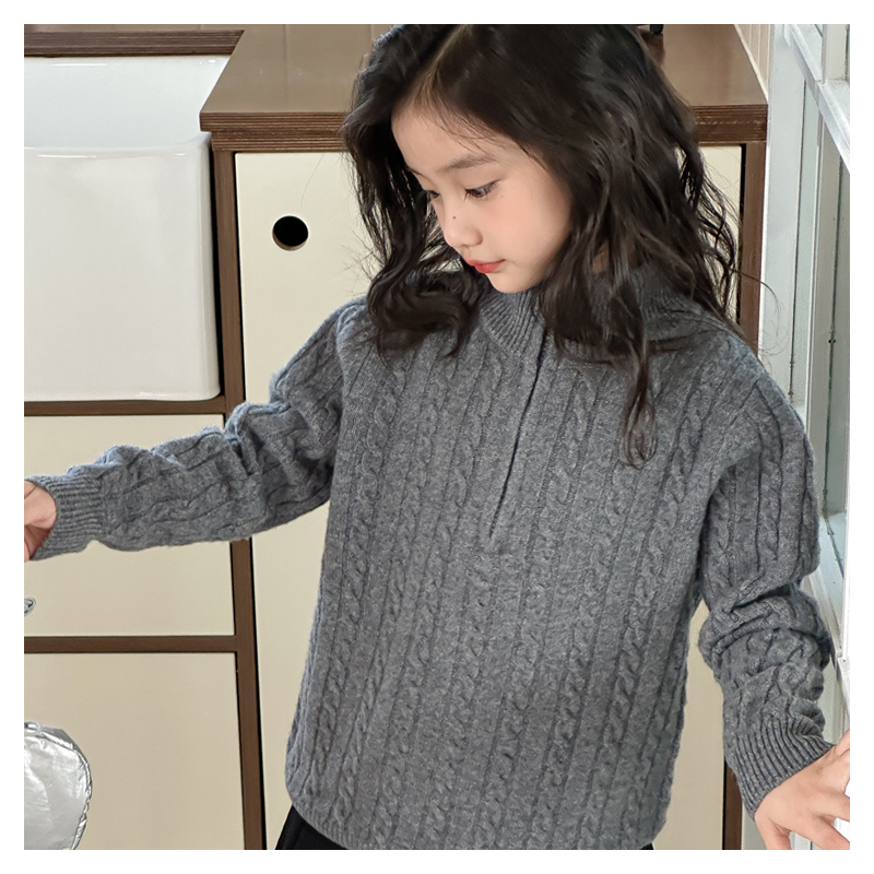 【100%羊毛】儿童秋冬宽松纯色韩版圆领针织衫加厚毛衣套头长袖
