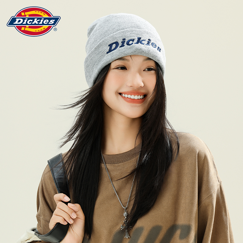 Dickies春秋冬季刺绣LOGO保暖帽子大头围针织毛线帽情侣款冷帽