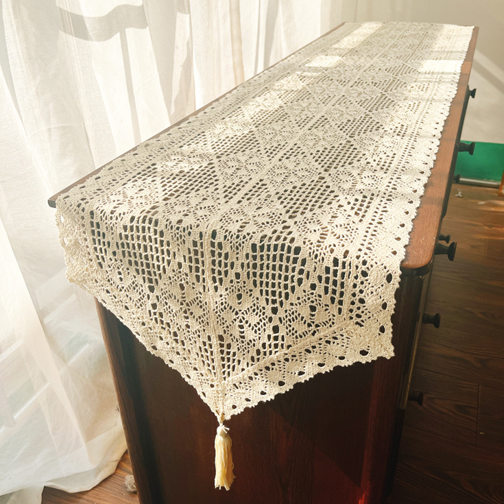 格子经典蕾丝棉麻桌布高档桌垫家用斗柜盖布盖布客厅桌旗防水防油