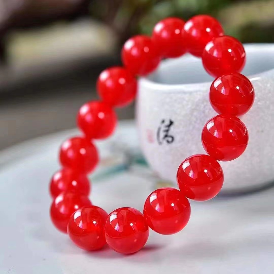 【海C39祥】天然血离子红血胆冰红手串（证书+礼盒+包邮）
