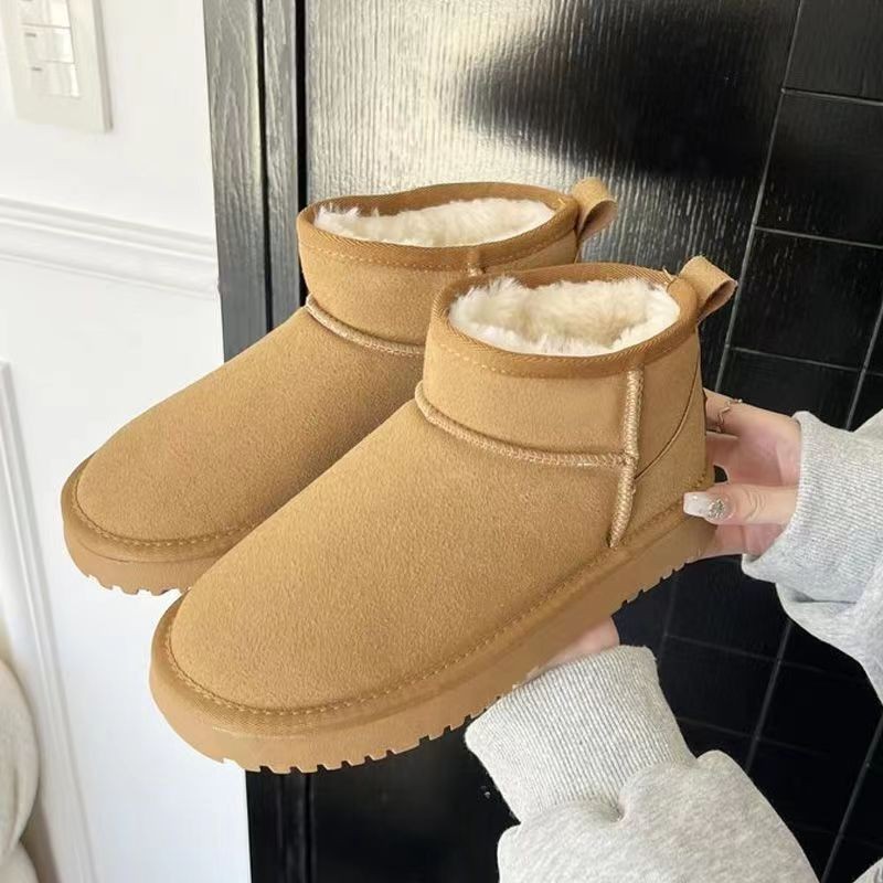 松糕厚底雪地靴女2023年冬季新款防水短筒增高棉鞋保暖加绒面包鞋