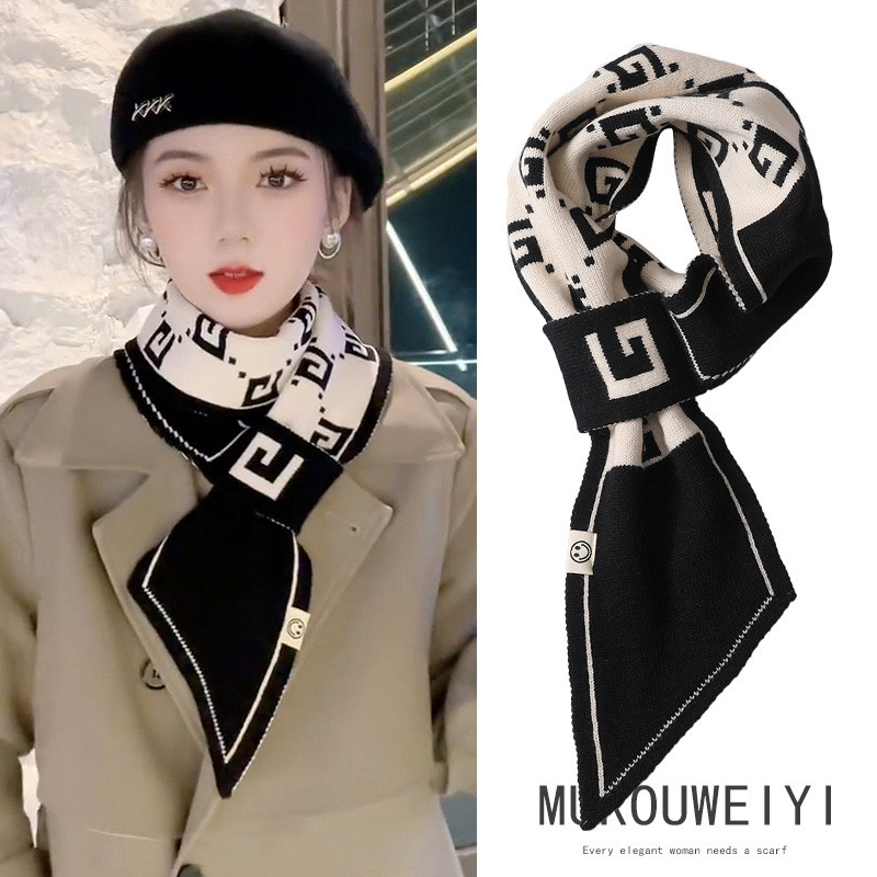 小围巾女冬季2023爆款气质百搭韩版装饰围脖领巾双面针织懒人护颈