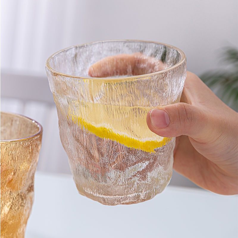金边冰川纹玻璃杯高颜值水杯女果汁饮料杯子ins树纹 咖啡杯啤酒杯