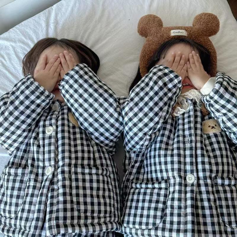儿童三层夹棉卡通家居服2024冬款男女童加绒加厚睡衣宝宝保暖套装