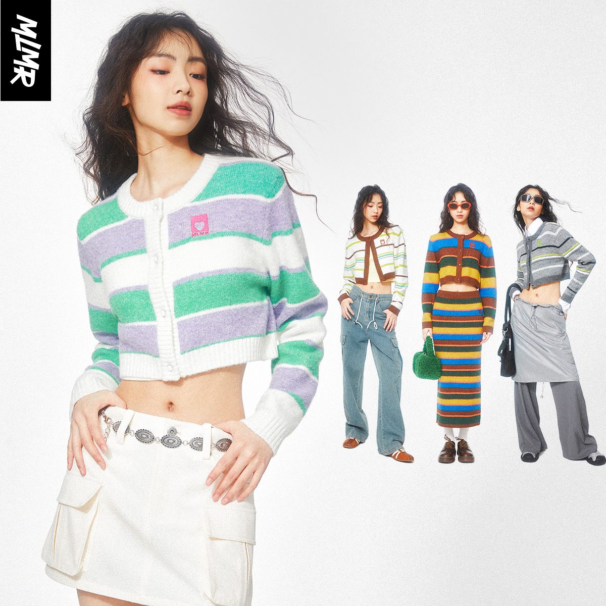MLMR洋气衣服女潮牌女装半身裙条纹针织长裙套装春游M23325005