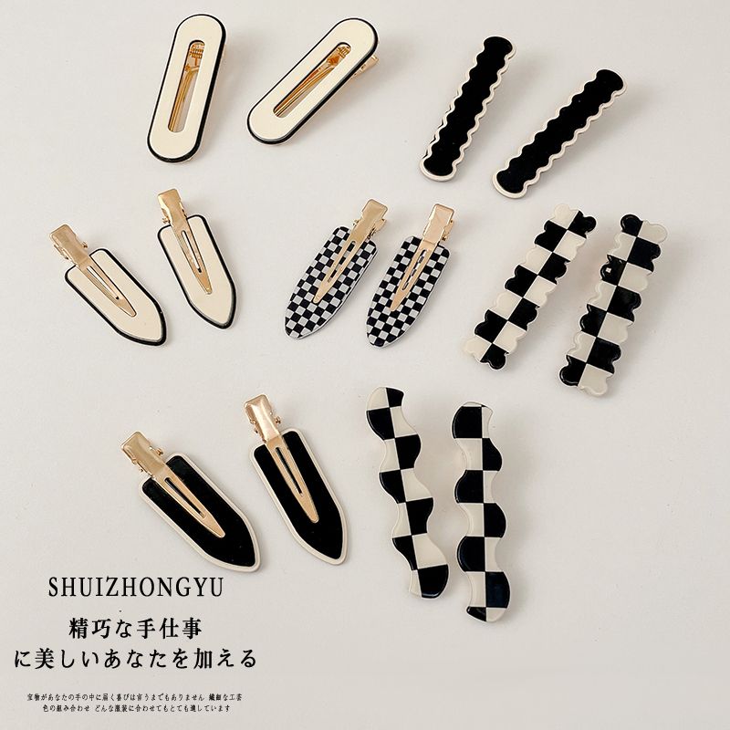 2023新款黑白棋盘格发夹前额刘海夹无痕夹子头饰