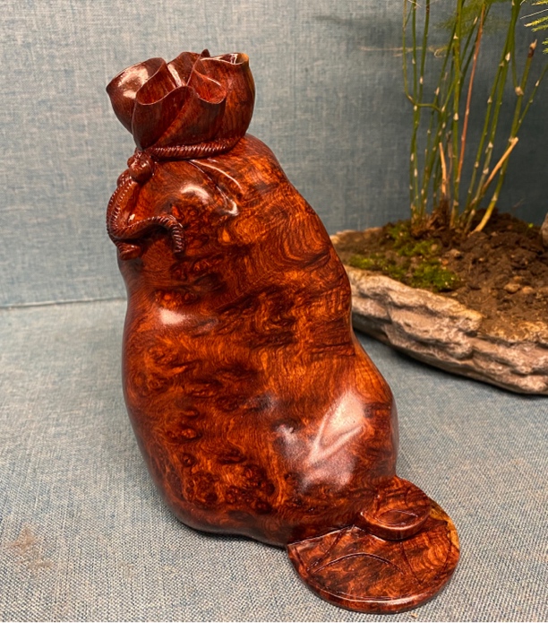 缅甸花梨小福袋钱袋雕件摆件工艺品尺寸：13*8*13