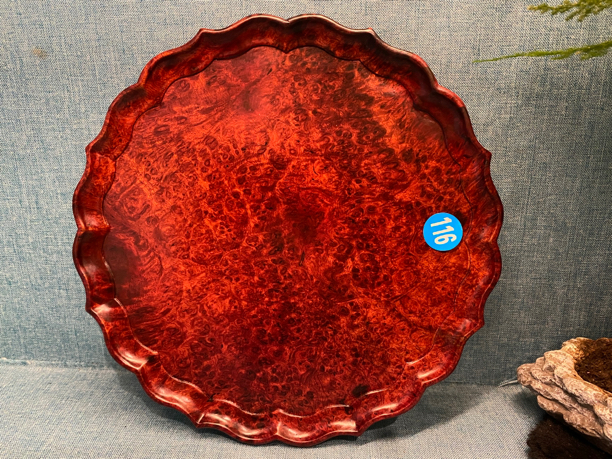 缅甸花梨文承盘干泡台盘子水果盘口径16.6*2