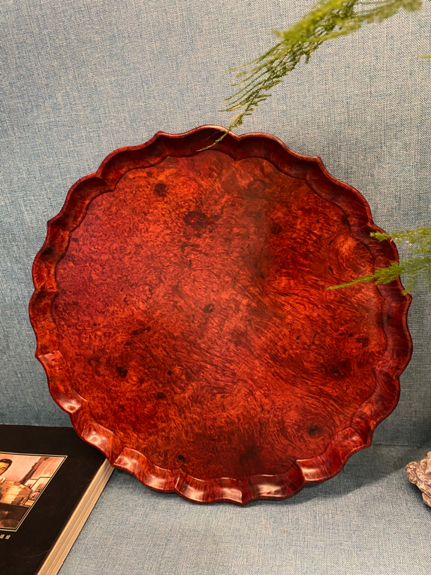 缅甸花梨纹承盘水果盘一物一拍口径26.8高2