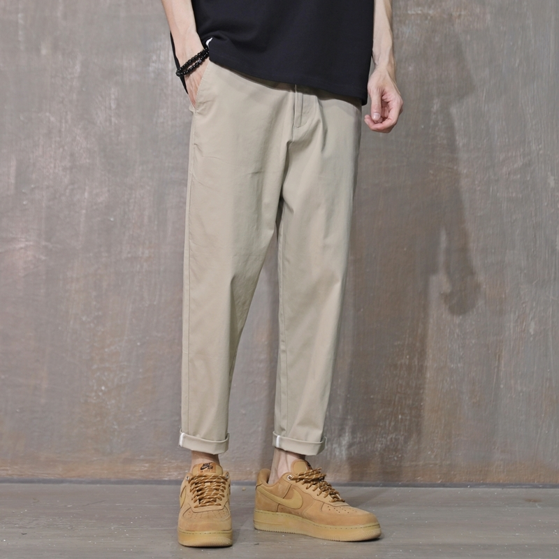 豪麦迪春季休闲裤男修身纯棉九分裤男士弹力直筒男裤潮流新款裤子