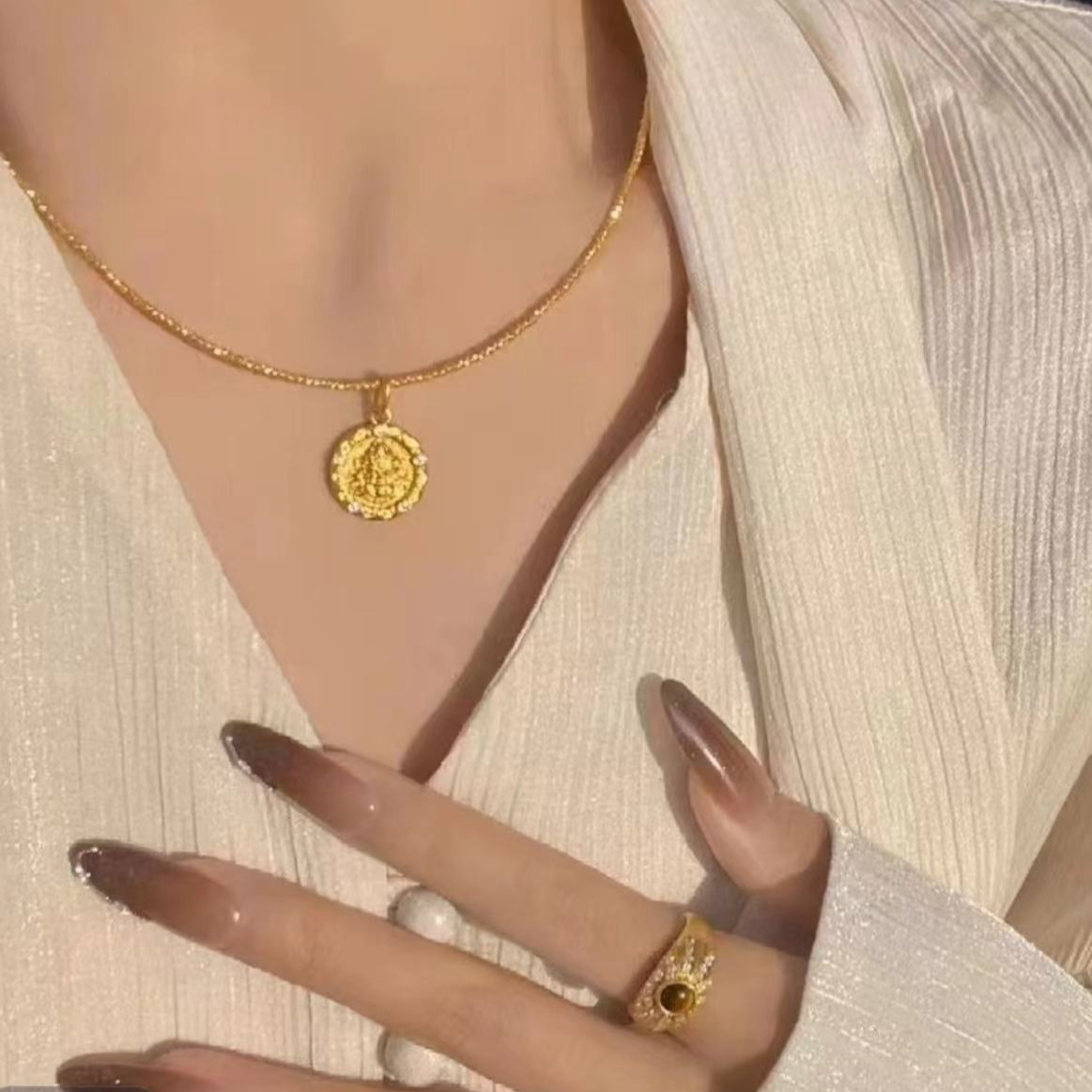 钛钢项链 黄财神项链  竹节链