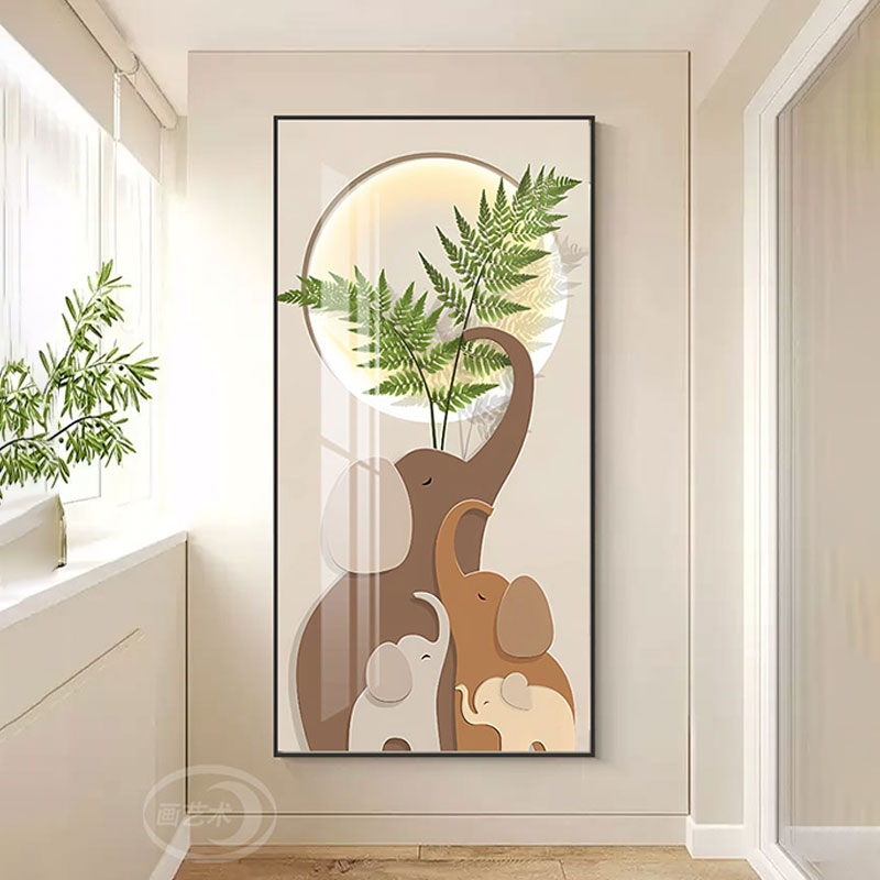 现代简约入户玄关装饰画高级奶油风大象走廊过道挂画竖版进门壁画