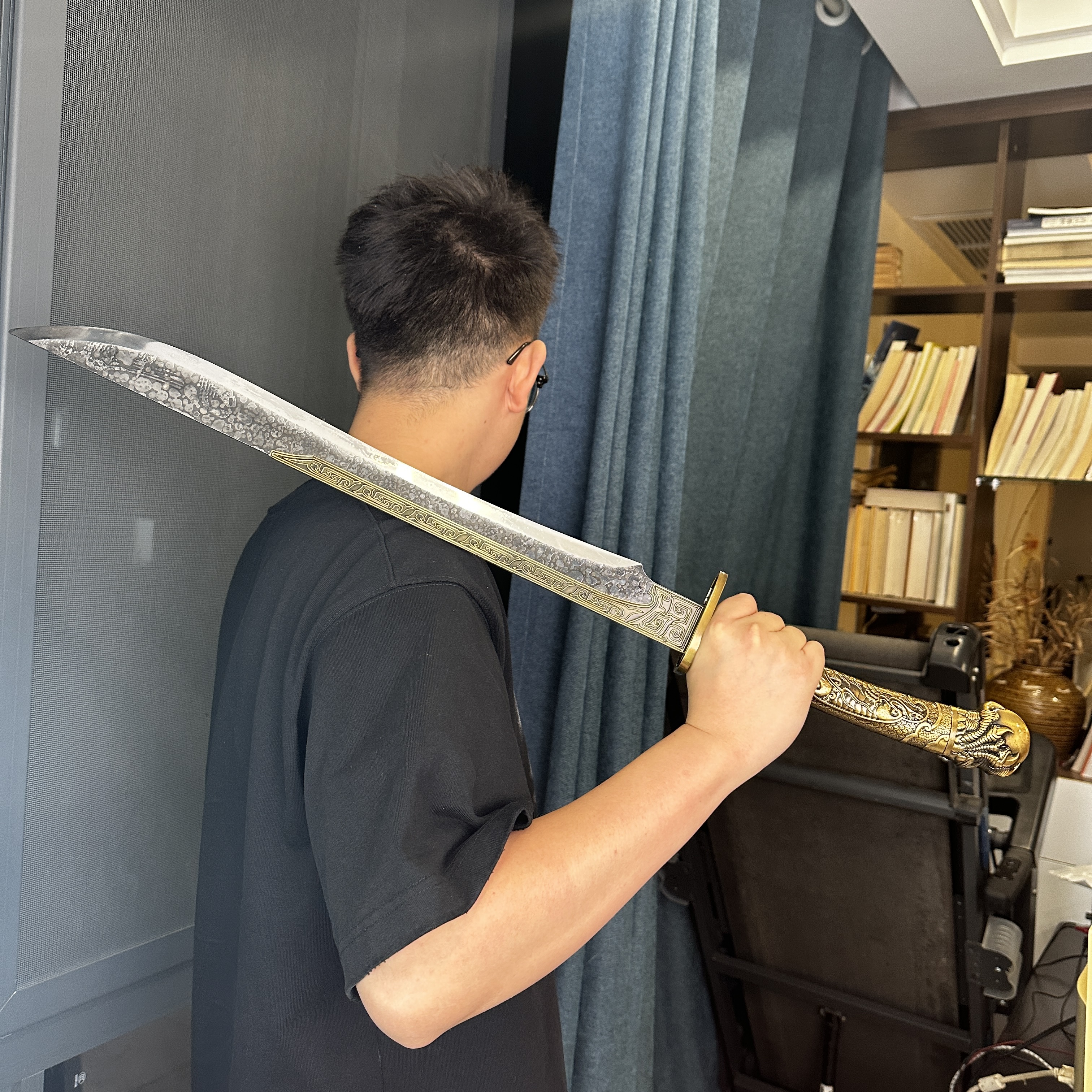 唐横刀剑一体轨道钢游龙刀绣春刀户外防身练习家居摆件摆设未开刃