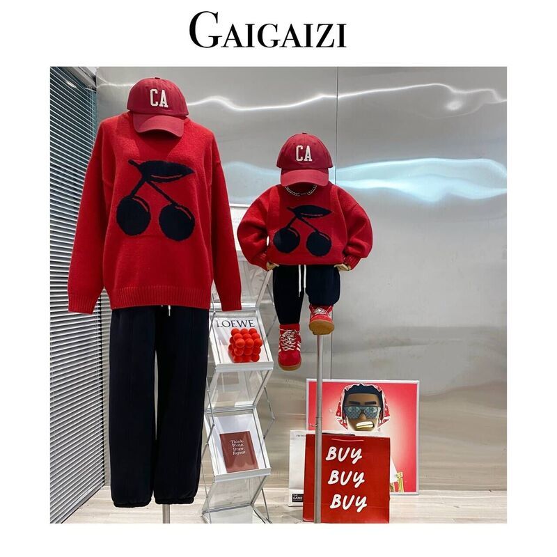 Gaigaizi-亲子装 吉祥樱桃2023冬季中大童毛衣