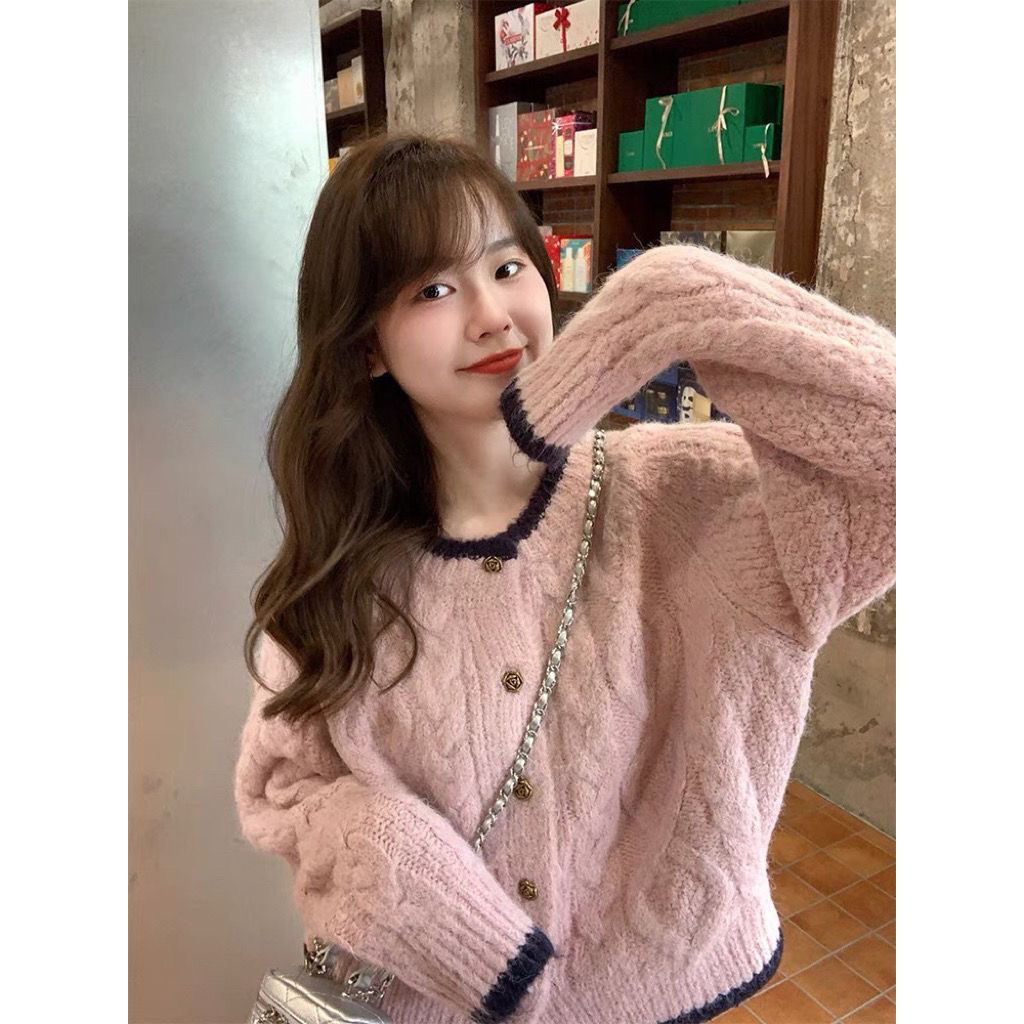 新款毛衣开衫女秋季新款韩版复古软糯慵懒风温柔针织上衣