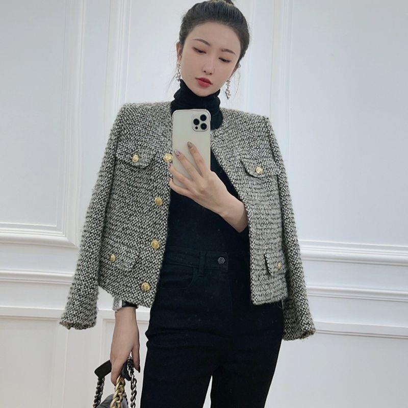 小香风名媛气质金扣外套女年新款洋气复古时尚百搭上衣