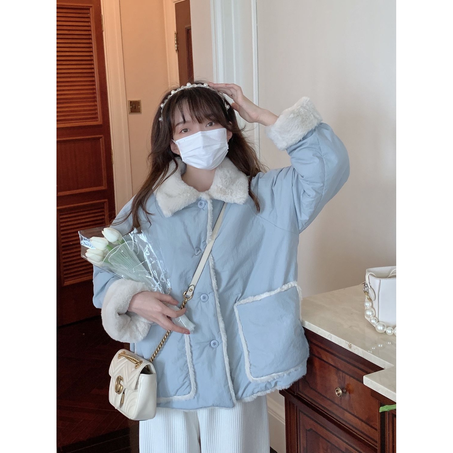 秋冬新款大口袋两面穿学生可爱加厚甜美棉服小外套女